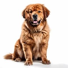 Fototapeta premium Tibetan mastiff dog breed standing against white background, AI Generated