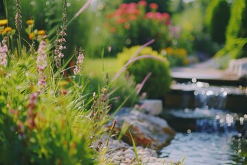 Fototapeta premium Green park with water feature