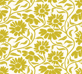 Flower and leaf paint brush organic abstract seamless pattern. floral abstract background.