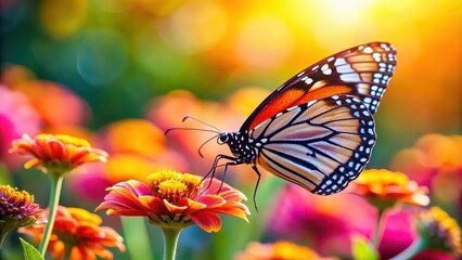 Obraz premium Beautiful butterfly resting on a colorful flower , nature, garden, insect, wildlife, pollination, beauty, vibrant, wings