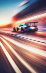 Obraz premium Graphic, colorful and very dynamic drawing of a racing car on the race track
