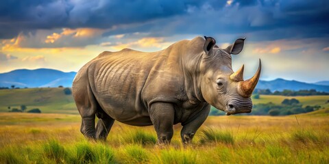 Obraz premium Majestic of a rhinoceros in its natural habitat, rhinoceros, wildlife, art, majestic,animal, nature, horn, wild