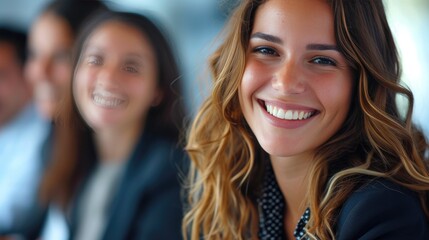 Obraz premium Leadership Presence: Smiling Businesswoman in Office Setting