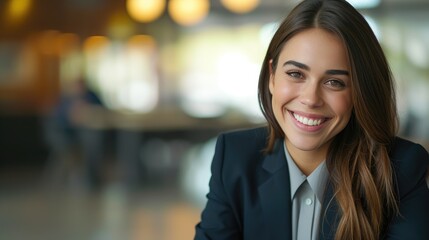 Fototapeta premium Corporate Success: Woman with Natural Smile in Meeting