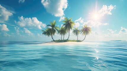 Fototapeta premium Palm-Fringed Island Under Blue Sky