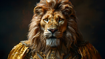 A super-luxury rich lion dressed in a gorgeous suit