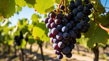 Sunlit vineyard  ripe grapes ready for harvest, capturing summer s rich bounty in plump fruits