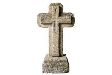 a stone cross statue on a white background