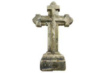 a stone cross on a stand