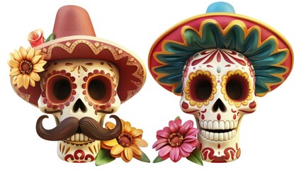 Fototapeta premium Skulls with hats and mustaches