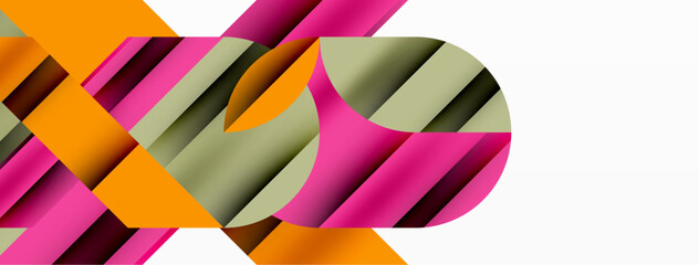 Circle and line geometric background. Round shapes with diagonal lines composition for wallpaper, banner, background or landing