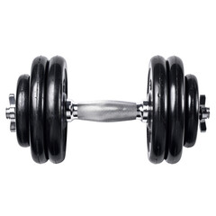 Naklejka premium Close-up of a black adjustable dumbbell perfect for weight training, strength building, and fitness workouts in gym or home settings.