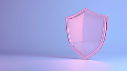 A shiny, pink shield on a gradient blue and purple background, symbolizing protection, security, and defense.