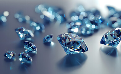 A close-up of blue diamonds scattered on a black background.