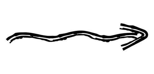 Hand drawn simple arrow drawn with wax crayon, chalk or charcoal. Uneven dry texture for underlining highlighting. Pencil drawn lines, strikethrough, grungy vector isolated on white