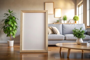 Wooden Frame Mockup in Modern Living Room.