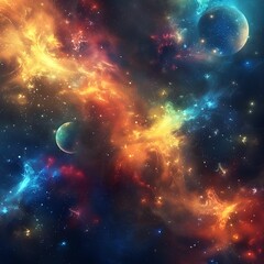 Fototapeta premium Stunning Cosmic Nebulae: Vibrant Colors and Celestial Wonders in Deep Space 