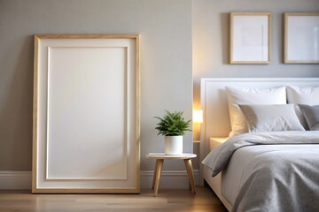 Modern Bedroom Interior with Blank Canvas Mockup.