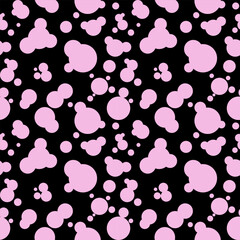 Vector geometric seamless pattern. Abstract graphic background with  pink circle on black background.