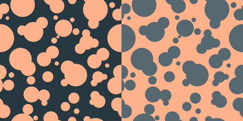 Vector geometric seamless pattern. Abstract graphic background with orange and black circle on black background.