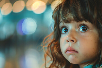 Poor little kid lost in big city forest woods airport street, Generative AI modern technology picture