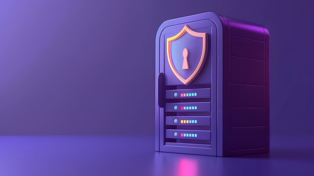 Digital data protection concept with a secure server unit highlighted by atmospheric lighting, showcasing cybersecurity essentials.