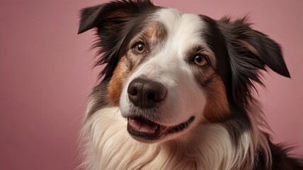 Fototapeta premium Border Collie dog, studio portrait on pink background, close-up