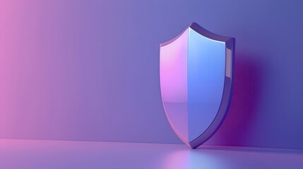 Digital security shield with pink and blue lighting. Abstract concept of protection and cybersecurity in futuristic background.