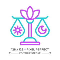 Lagom two color line icon. Swedish philosophy concept. Mindfulness and tranquility. Balance bicolor outline symbol. Duotone linear pictogram. Isolated illustration. Editable stroke