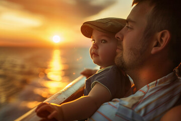 Fototapeta premium Happy full young family members with kids resting by the beach summer vacation time, Generative AI