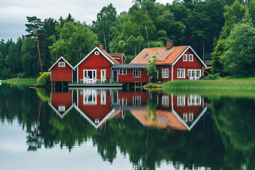 Obraz premium Image wooden pier in the lake view peaceful sunset created with generative AI image