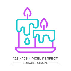 Candles two color line icon. Cozy atmosphere at home. Aromatherapy. Meditation and calm atmosphere bicolor outline symbol. Duotone linear pictogram. Isolated illustration. Editable stroke