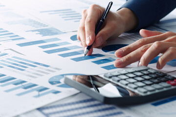 Business financial analysis. Analyst thinking of management strategy. Closeup of manager's hands...
