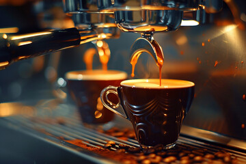 Modern classic interior coffee shop with friendly barista tasty takeout drink, Generative AI