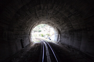 Naklejka premium Old railway tunnel in the Crimea, inside