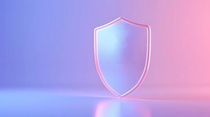 Minimalistic glass shield against a gradient blue and pink background, symbolizing cybersecurity, protection, and security technology.