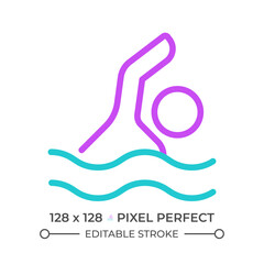 Swimming two color line icon. Physical activity. Water sports. Active lifestyle. Workout, training bicolor outline symbol. Duotone linear pictogram. Isolated illustration. Editable stroke
