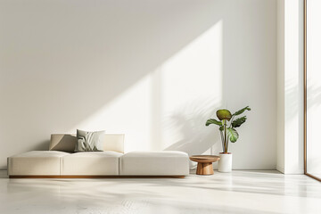 Minimalist Modern Living Room with White Sofa and Large Windows