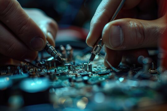 Person working on a circuit board
