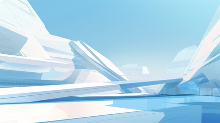 Futuristic Abstract Blue and White Geometric Architecture