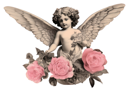 PNG Cherub illustration ephemera flower angel plant