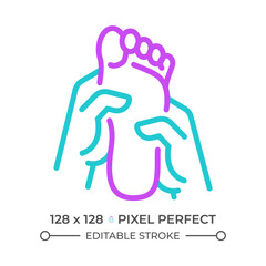 Foot massage two color line icon. Wellness and the soothing benefits of massage therapy. Relaxation bicolor outline symbol. Duotone linear pictogram. Isolated illustration. Editable stroke