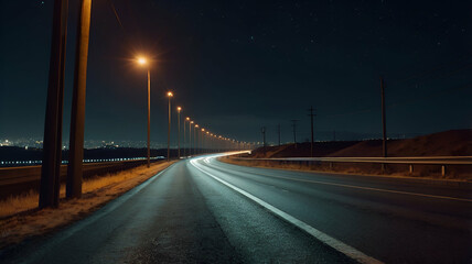 Photos of roads and highways during the night.