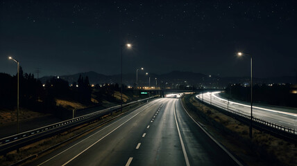 Photos of roads and highways during the night.