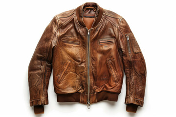 Distressed Brown Leather Bomber Jacket