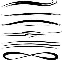 Mixed black brush stroke lines on a white surface, perfect for artistic, design, or decor work.
