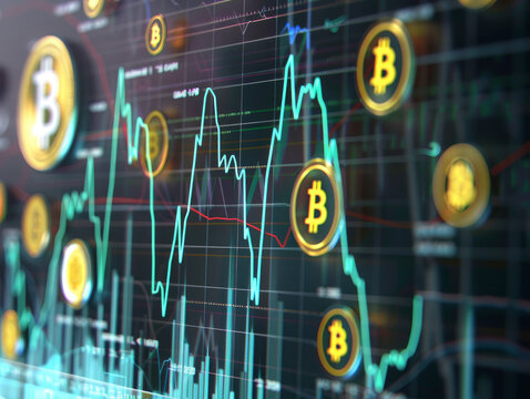 Bitcoin and various cryptocurrencies on a holographic rising graph digital era finance neon glow