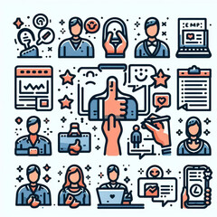 set of icons, business icons set, business people icons, Feedback, testimonial, customer thin line icons. Editable stroke. For website marketing design, logo, app, template, etc. Vector 