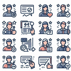 set of icons, business icons set, business people icons, Feedback, testimonial, customer thin line icons. Editable stroke. For website marketing design, logo, app, template, etc. Vector 