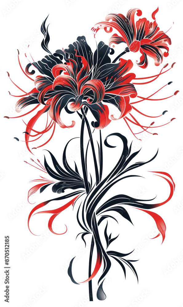 Wall mural png tattoo illustration of a red spider lily graphics painting dynamite.